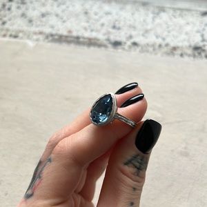 Sterling Silver Blue Topaz Ring with Beautiful Engraving size 7